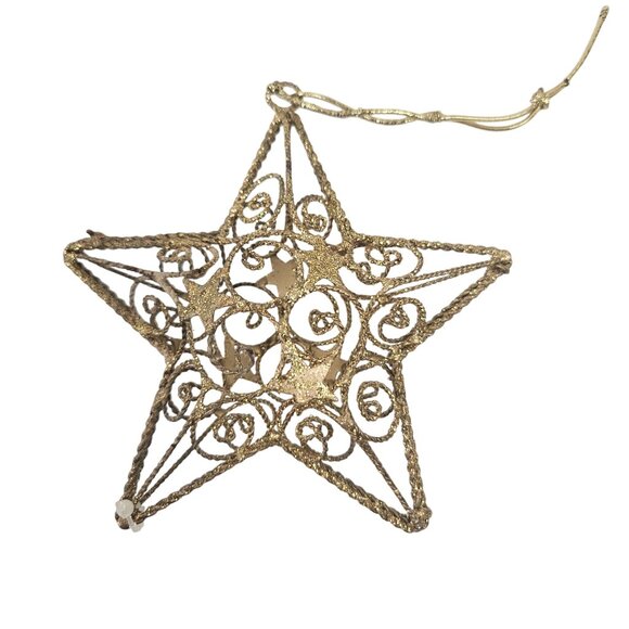 Vintage Filigree Christmas Tree Ornaments Set of 7 Tree Heart Star Glitter - Picture 5 of 10